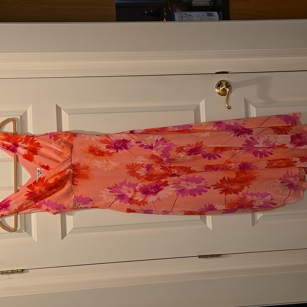Vintage Y2K Dress 6 Madison Leigh Pink Floral Print Sleeveless Surplice Flowy